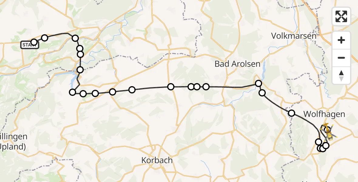 Flugroute Rettungshubschrauber Brilon-Hochsauerland Airfield - Flugplatz „Graner Berg“, 03 März 2026, 10:03