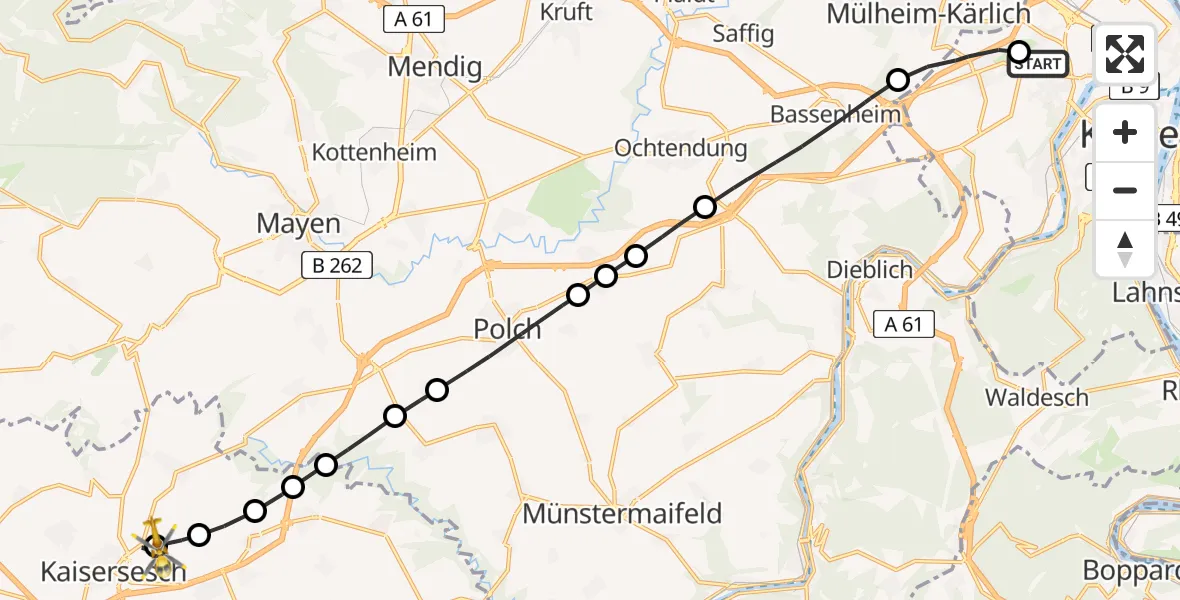 Routekaart van de vlucht: Rettungshubschrauber nach Kaisersesch, K 21