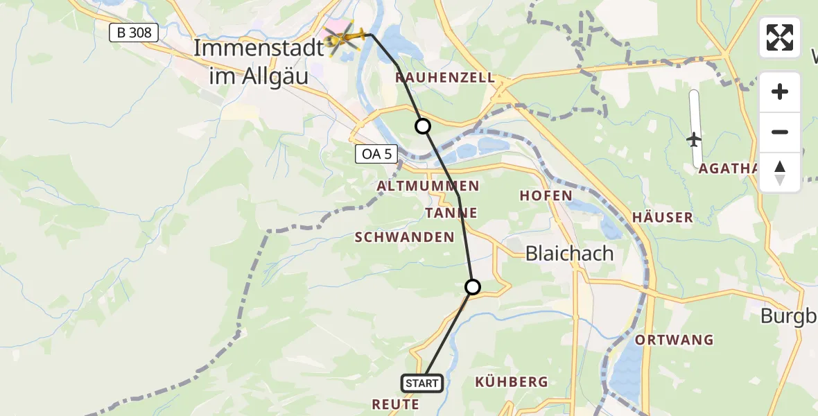 Flugroute Rettungshubschrauber Gunzesried - Immenstadt im Allgäu, 03 März 2026, 10:35
