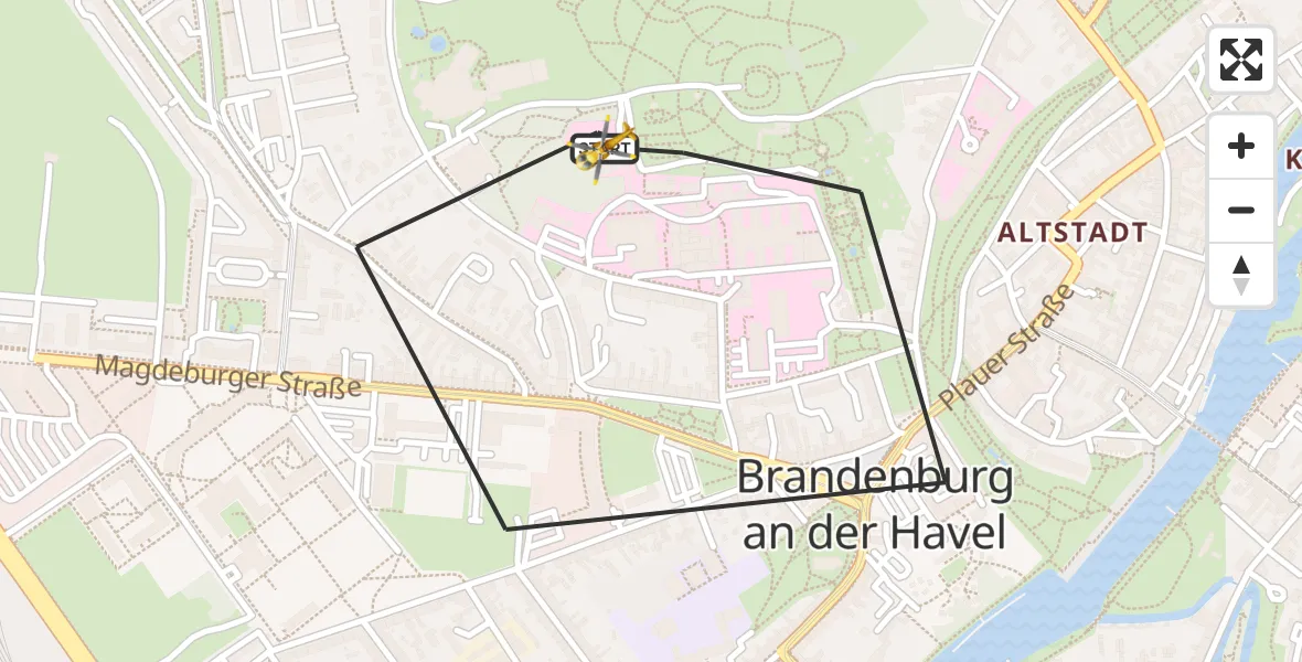 Flugroute Rettungshubschrauber Brandenburg an der Havel - Brandenburg an der Havel, 03 März 2026, 10:36