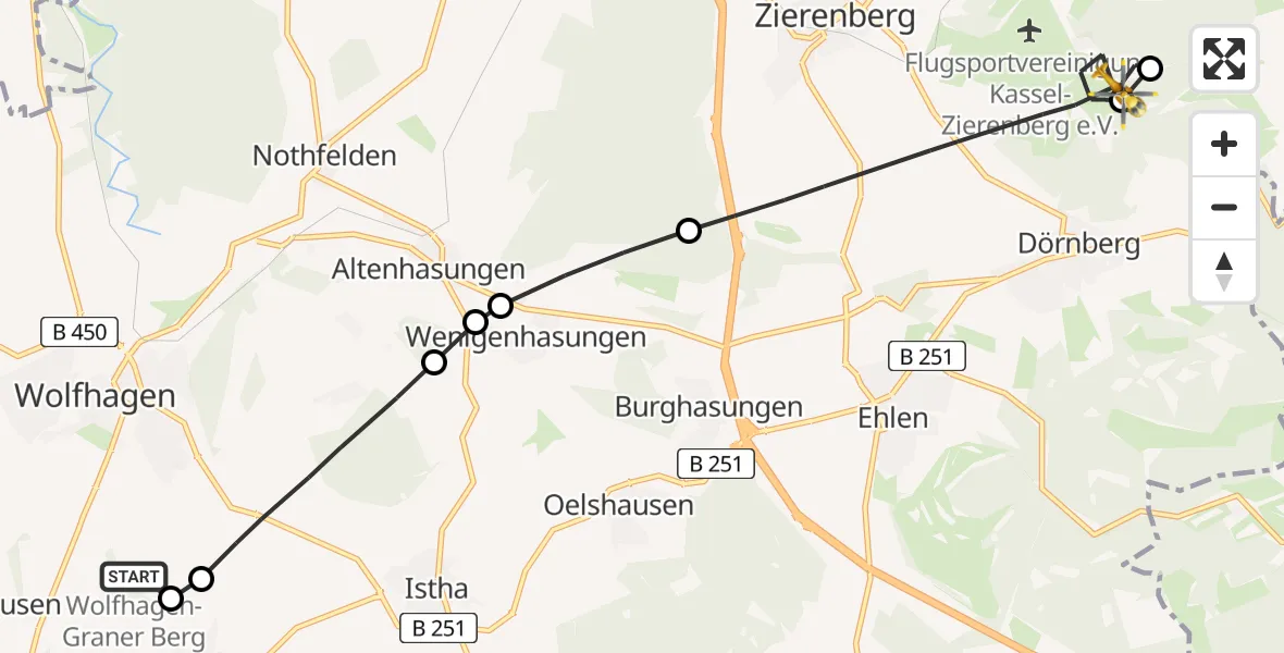 Routekaart van de vlucht: Rettungshubschrauber nach Zierenberg, Kasselsteig