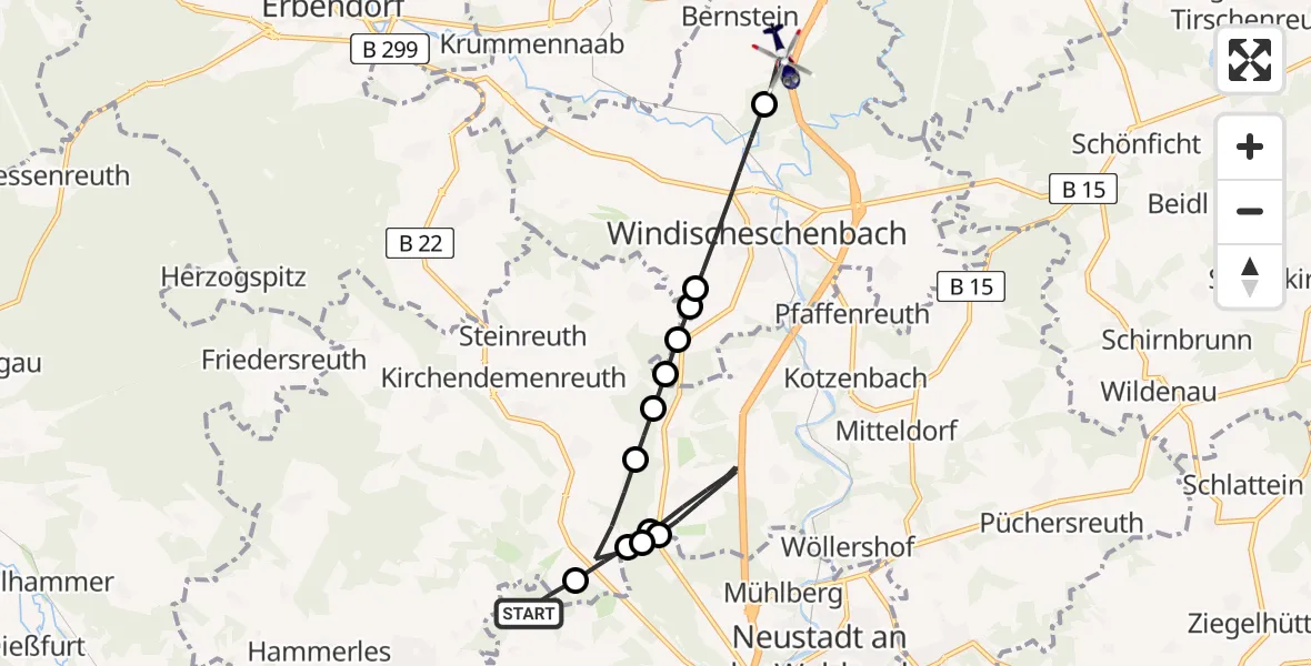 Flugroute Polizeihubschrauber Meerbodenreuth - Bernstein, 03 März 2026, 10:39