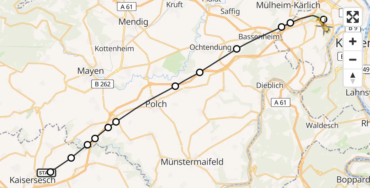 Routekaart van de vlucht: Rettungshubschrauber nach Koblenz, Rübenacher Straße