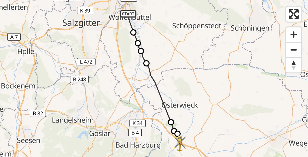 Flugroute Rettungshubschrauber Wolfenbüttel - Ilsenburg, 03 März 2026, 10:53