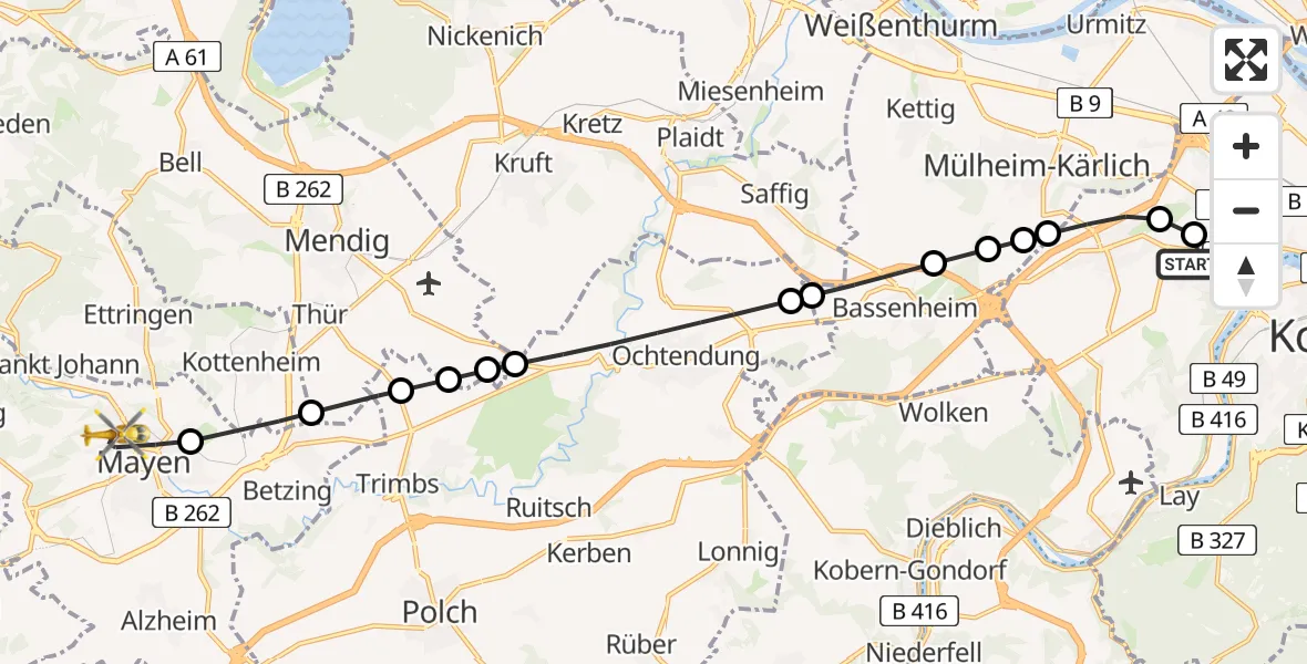 Flugroute Rettungshubschrauber Koblenz - Mayen, 03 März 2026, 10:54