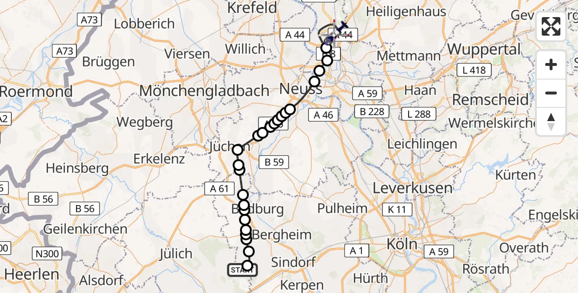 Flugroute Polizeihubschrauber Elsdorf - Düsseldorf Airport, 03 März 2026, 10:58