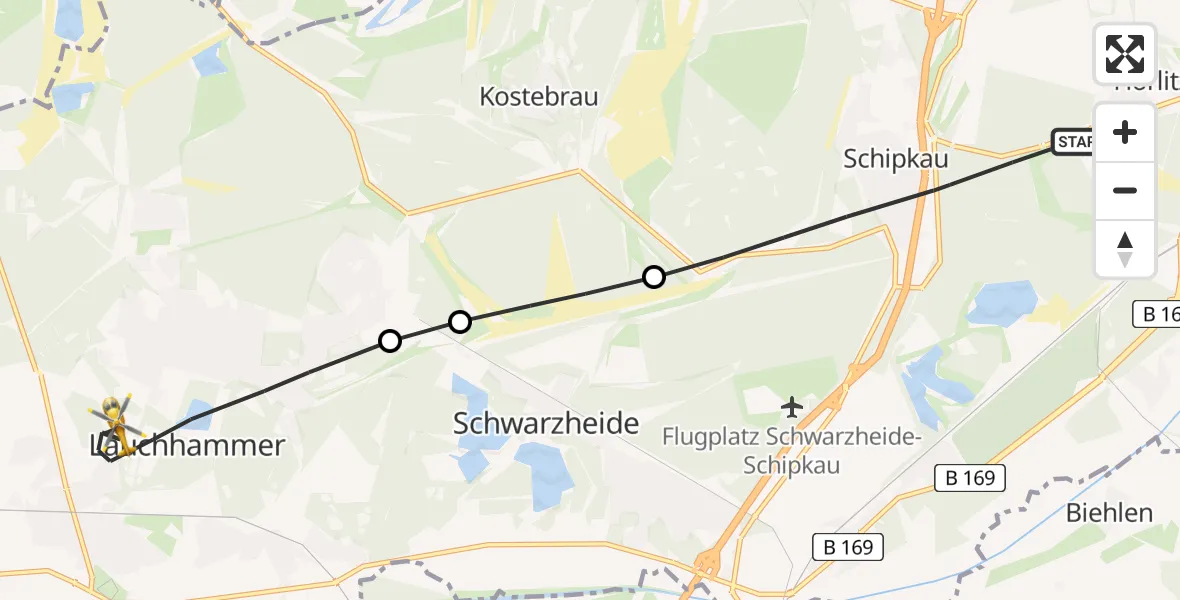 Flugroute Rettungshubschrauber Schipkau - Lauchhammer, 03 März 2026, 11:07