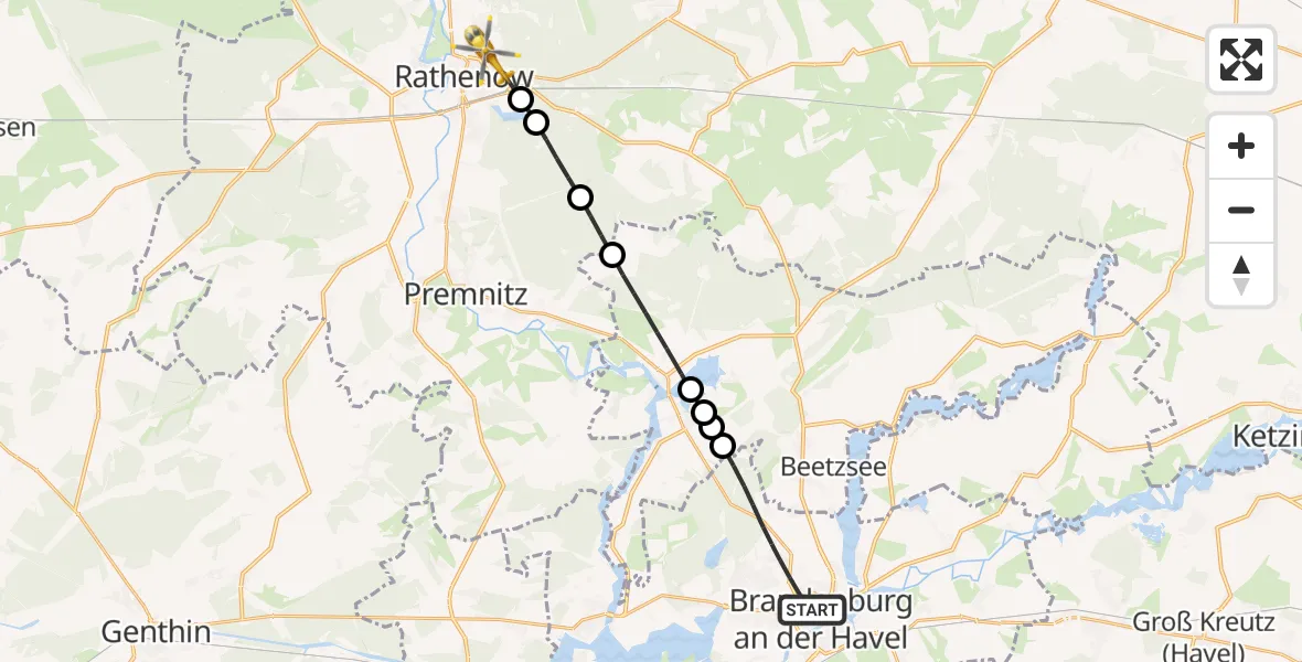 Flugroute Rettungshubschrauber Brandenburg an der Havel - Rathenow, 03 März 2026, 11:17