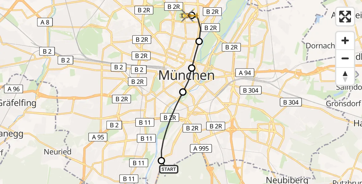 Flugroute Rettungshubschrauber ADAC Air Rescue Center Heliport (Christoph 1) - München, 03 März 2026, 11:20