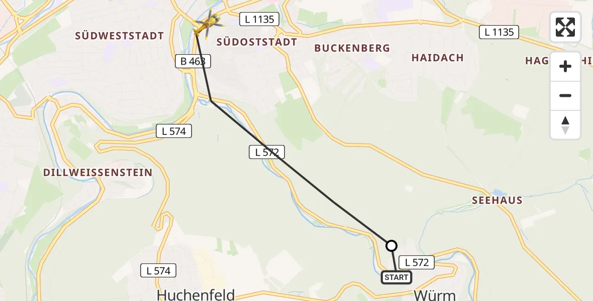 Flugroute Rettungshubschrauber Würm - Pforzheim, 03 März 2026, 11:26