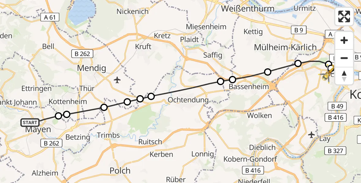 Flugroute Rettungshubschrauber Mayen - Koblenz, 03 März 2026, 11:27