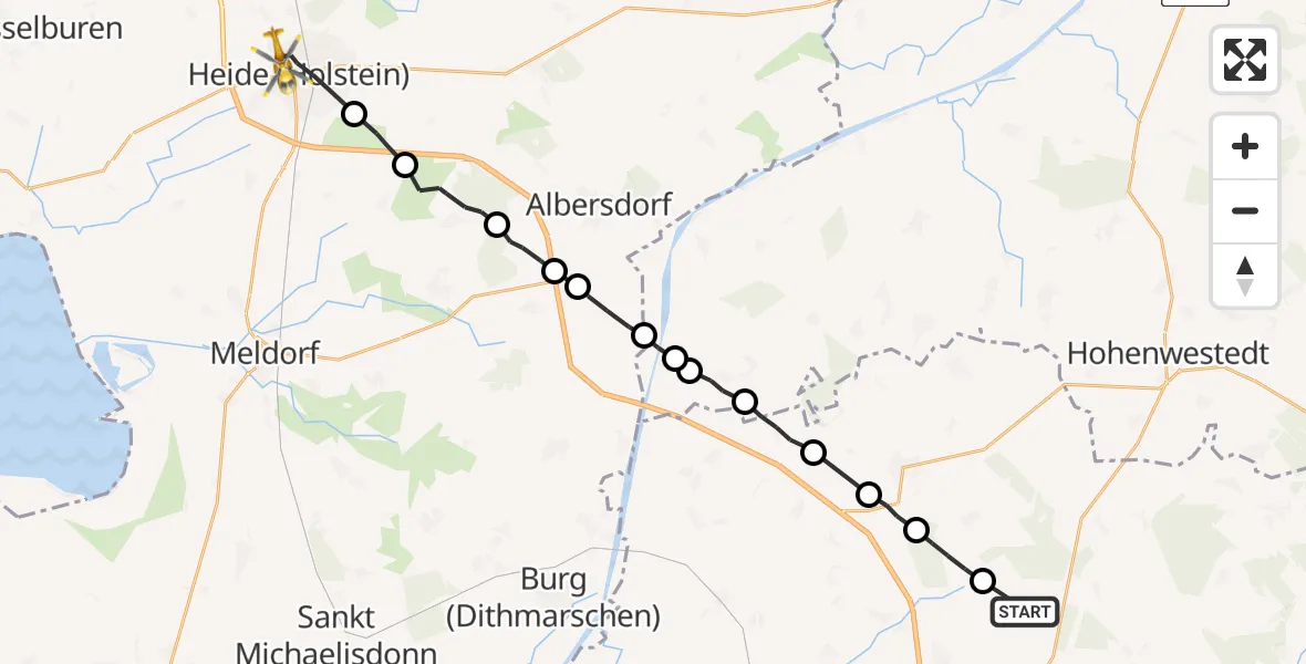 Flugroute Rettungshubschrauber Hohenaspe - Heide, 03 März 2026, 11:31