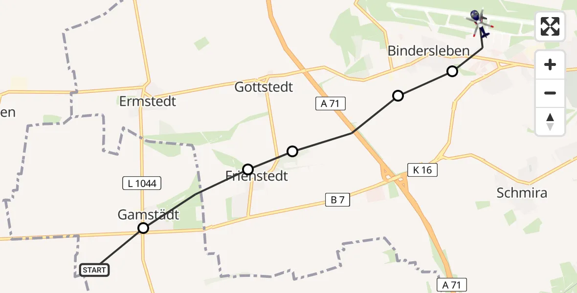 Flugroute Polizeihubschrauber Kleinrettbach - Erfurt-Weimar Airport, 03 März 2026, 11:31