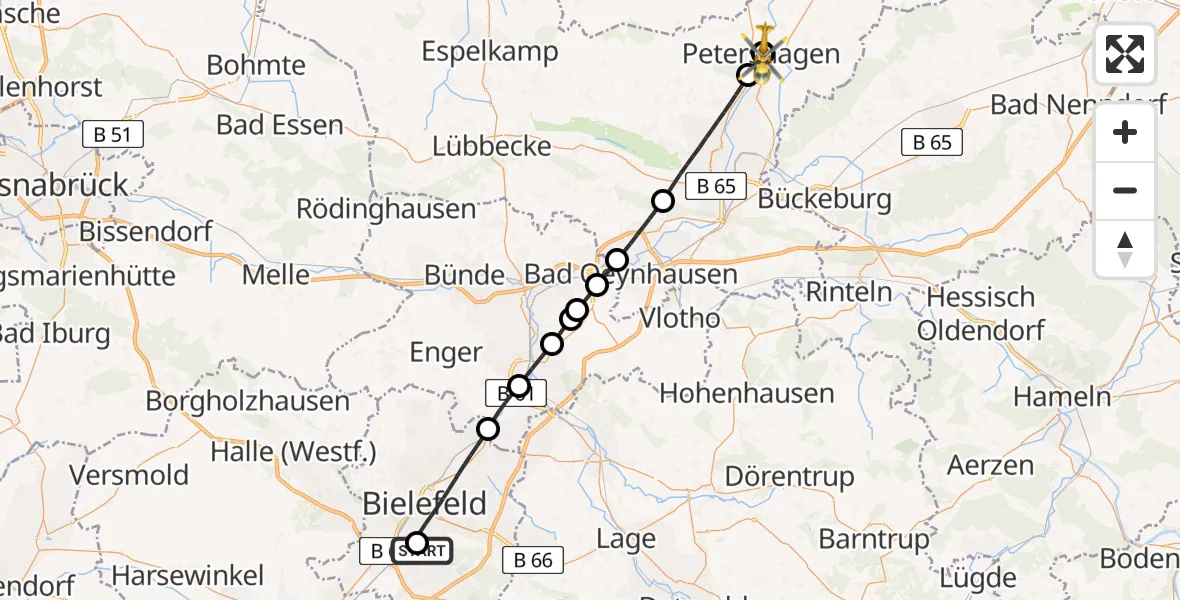 Flugroute Rettungshubschrauber Luftrettungszentrum Bielefeld - Petershagen, 03 März 2026, 11:33