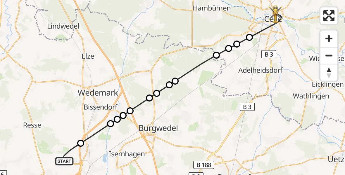 Routekaart van de vlucht: Ambulanzhubschrauber nach Celle, Siemensplatz