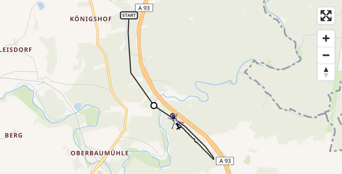 Flugroute Polizeihubschrauber Bernstein - Windischeschenbach, 03 März 2026, 11:53