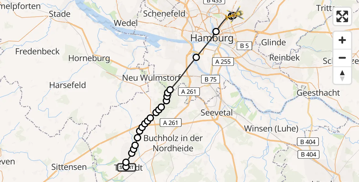 Routekaart van de vlucht: Rettungshubschrauber nach Hamburg Military Hospital Helipad
