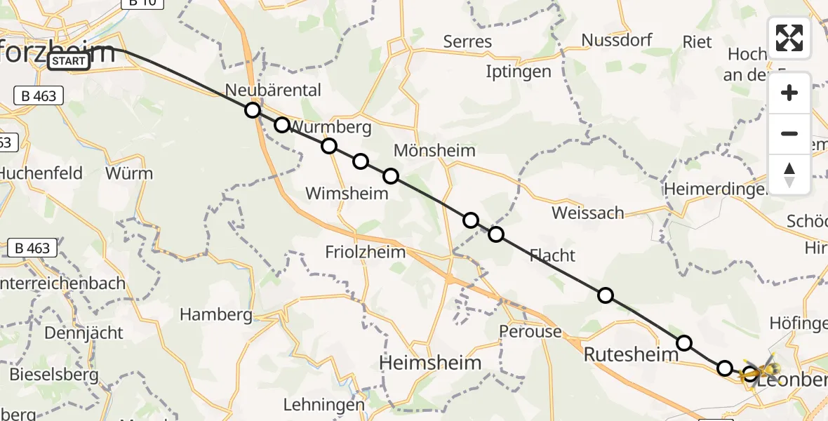 Flugroute Rettungshubschrauber Pforzheim - Leonberg Hospital Heliport, 03 März 2026, 11:59