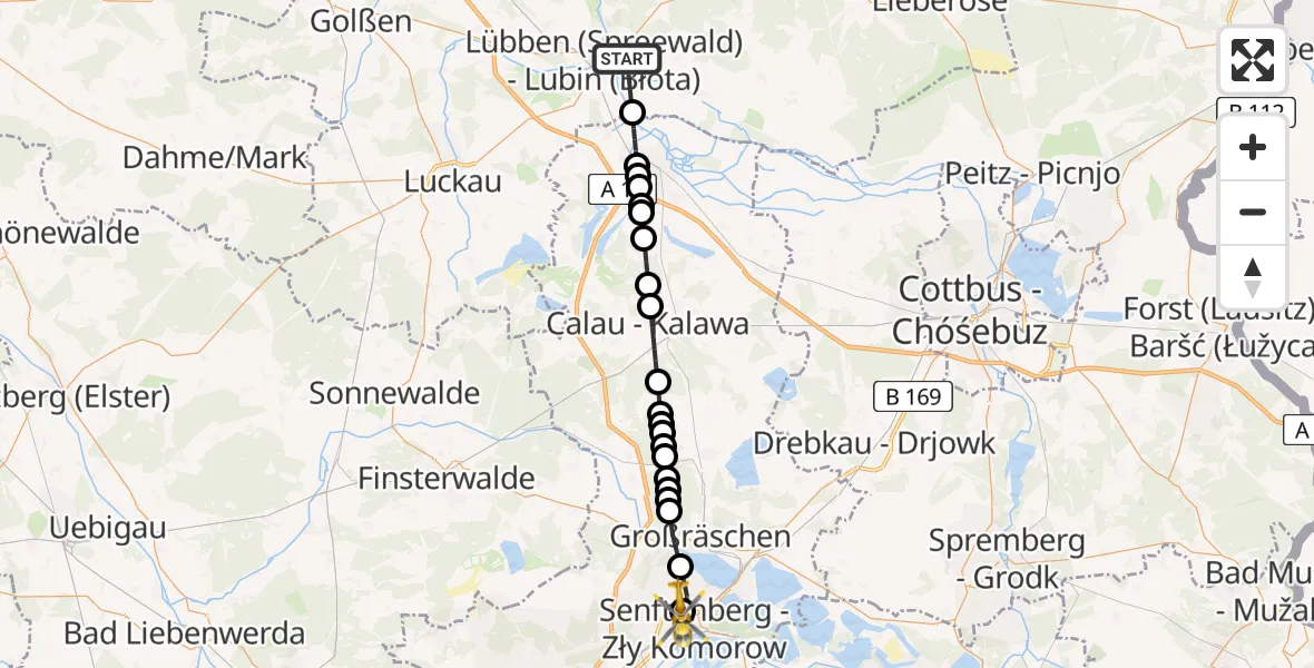 Routekaart van de vlucht: Ambulanzhubschrauber nach ADAC Air Rescue Station Senftenberg Heliport