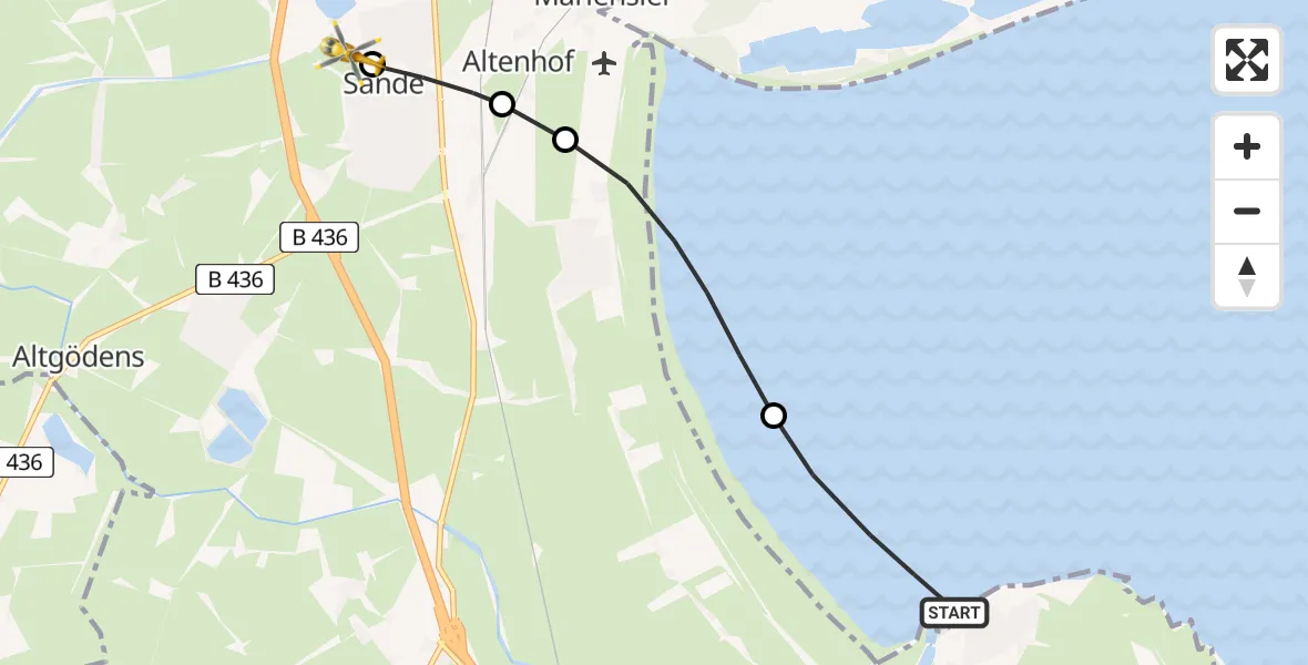 Flugroute Rettungshubschrauber Varel - Sande, 03 März 2026, 12:12