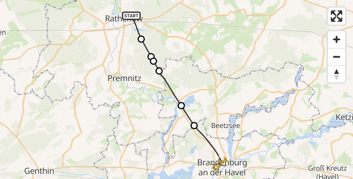 Flugroute Rettungshubschrauber Rathenow - Brandenburg an der Havel, 03 März 2026, 12:15