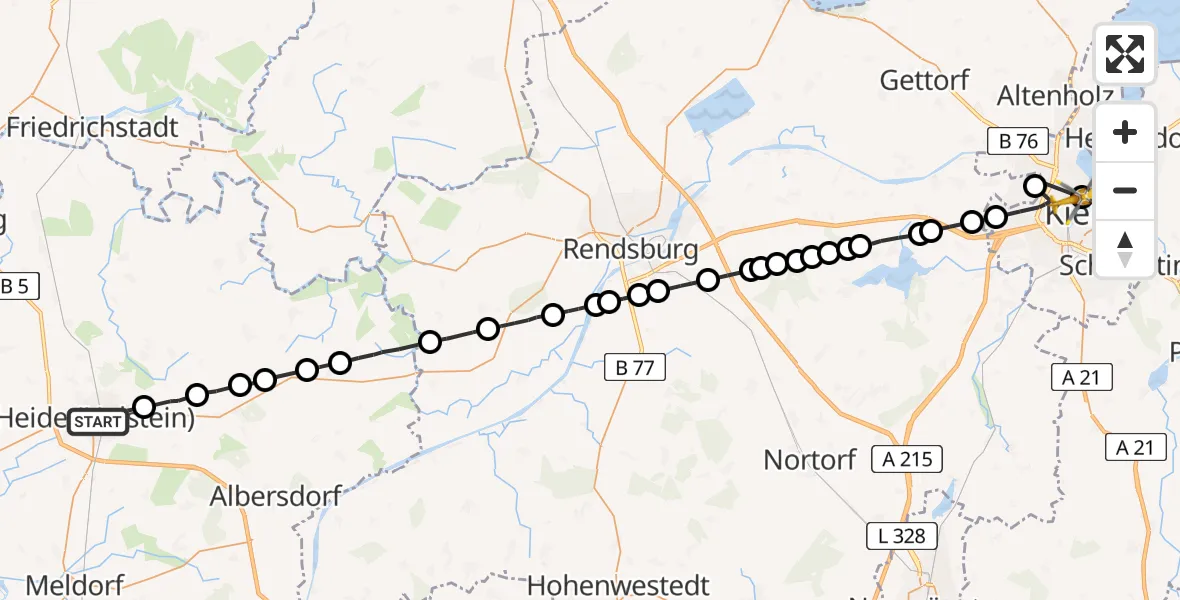Flugroute Rettungshubschrauber Heide - Kiel, 03 März 2026, 12:18