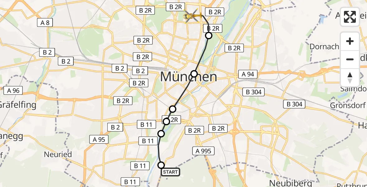 Routekaart van de vlucht: Rettungshubschrauber nach München, Kölner Platz