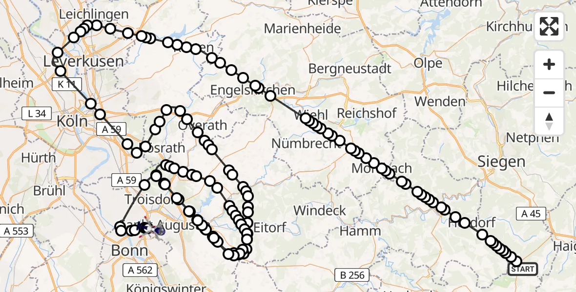 Flugroute Polizeihubschrauber Siegerland Airport - Sankt Augustin, 03 März 2026, 12:27
