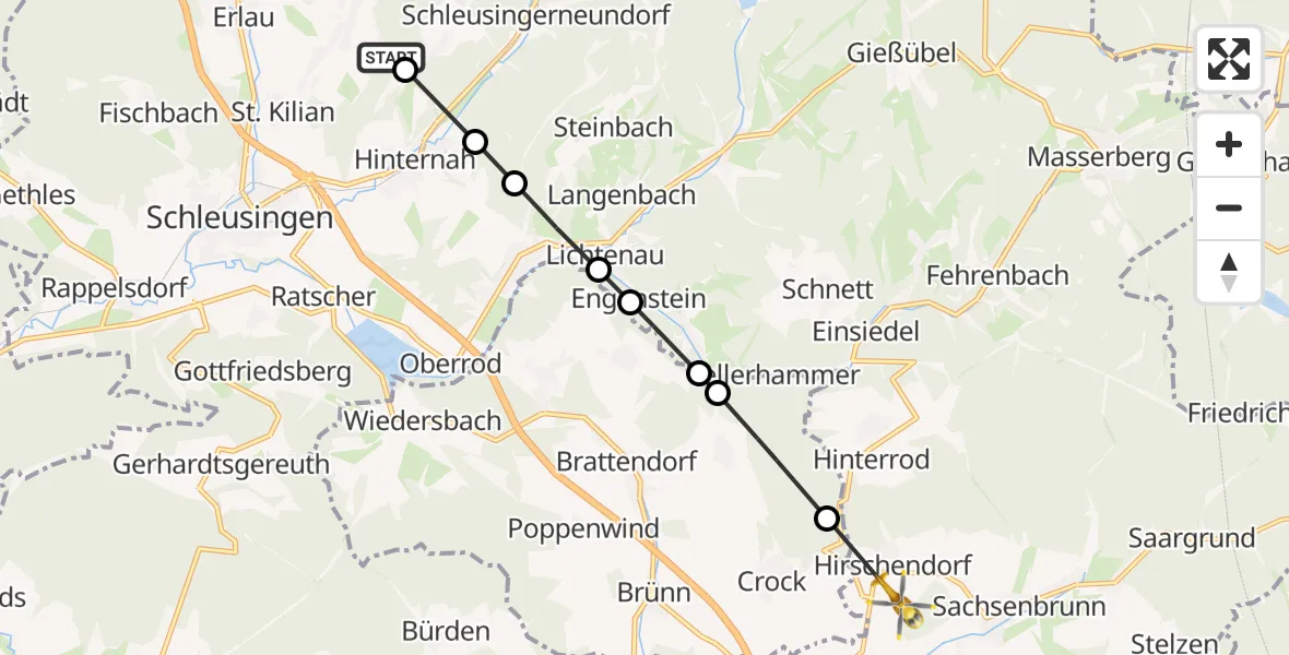 Flugroute Rettungshubschrauber Breitenbach - Hirschendorf, 03 März 2026, 12:28
