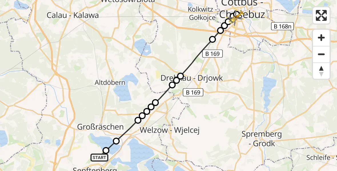 Routekaart van de vlucht: Rettungshubschrauber nach Carl Thien Hospital Cottbus Heliport