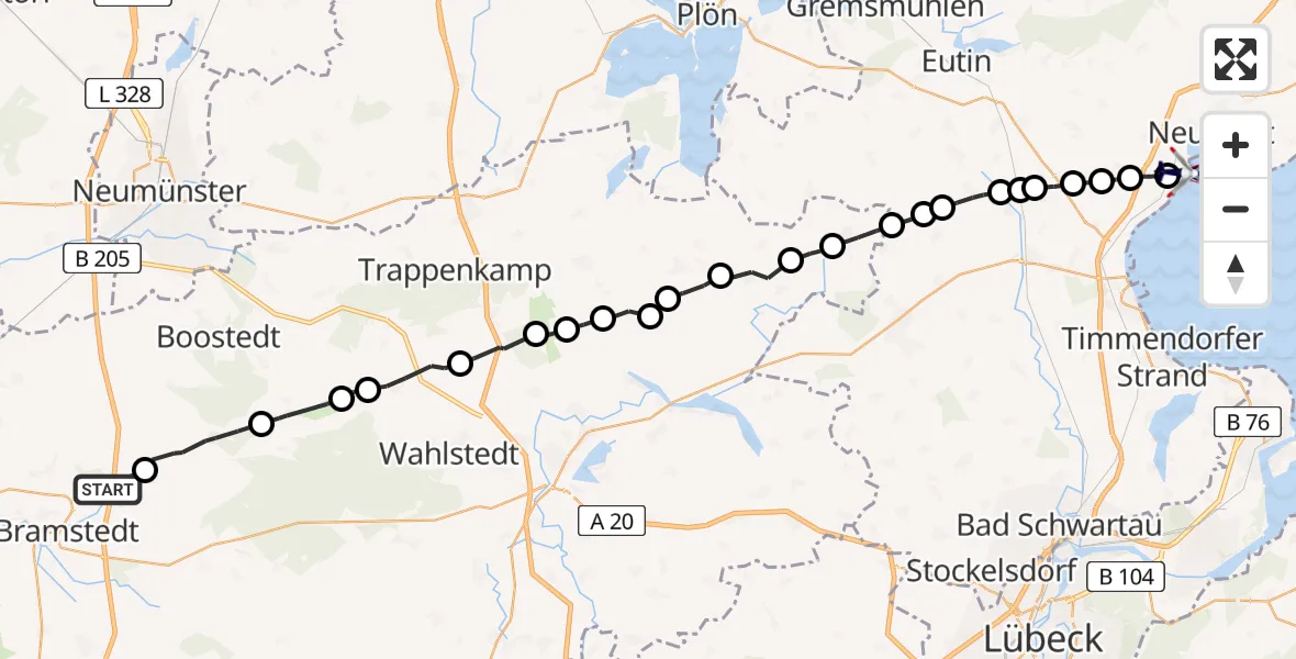 Flugroute Polizeihubschrauber Bimöhlen - Neustadt in Holstein, 03 März 2026, 12:35