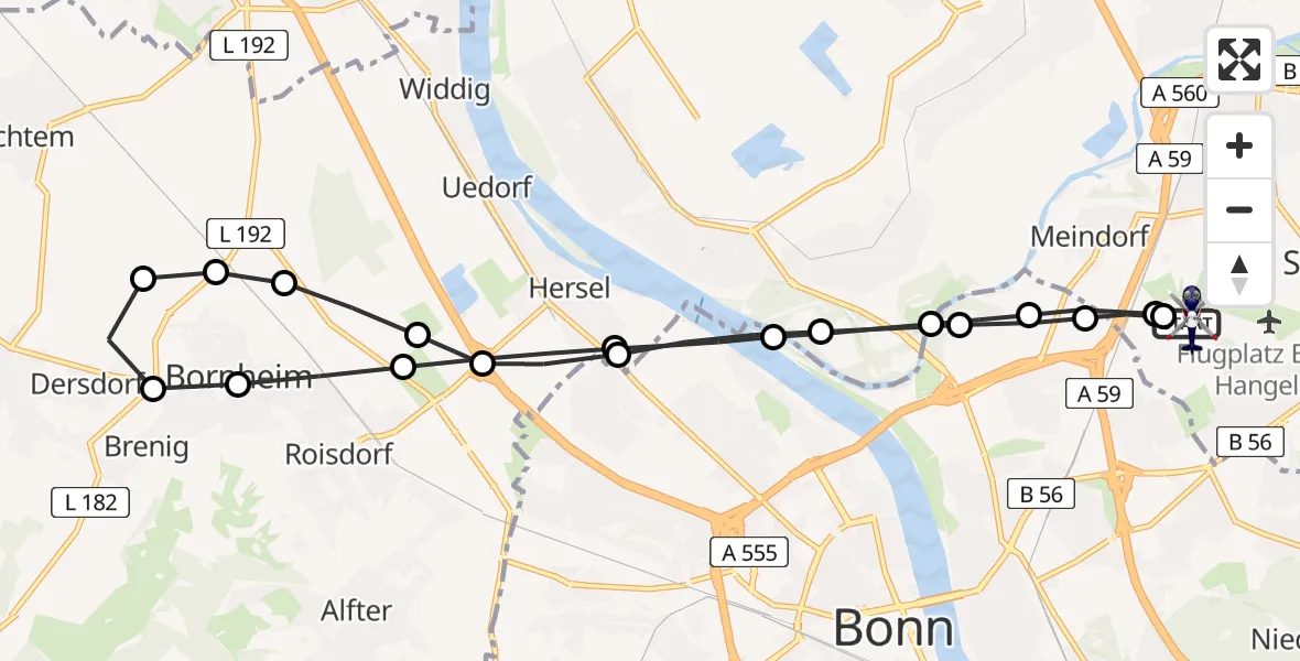 Flugroute Polizeihubschrauber Sankt Augustin - Sankt Augustin, 03 März 2026, 12:36