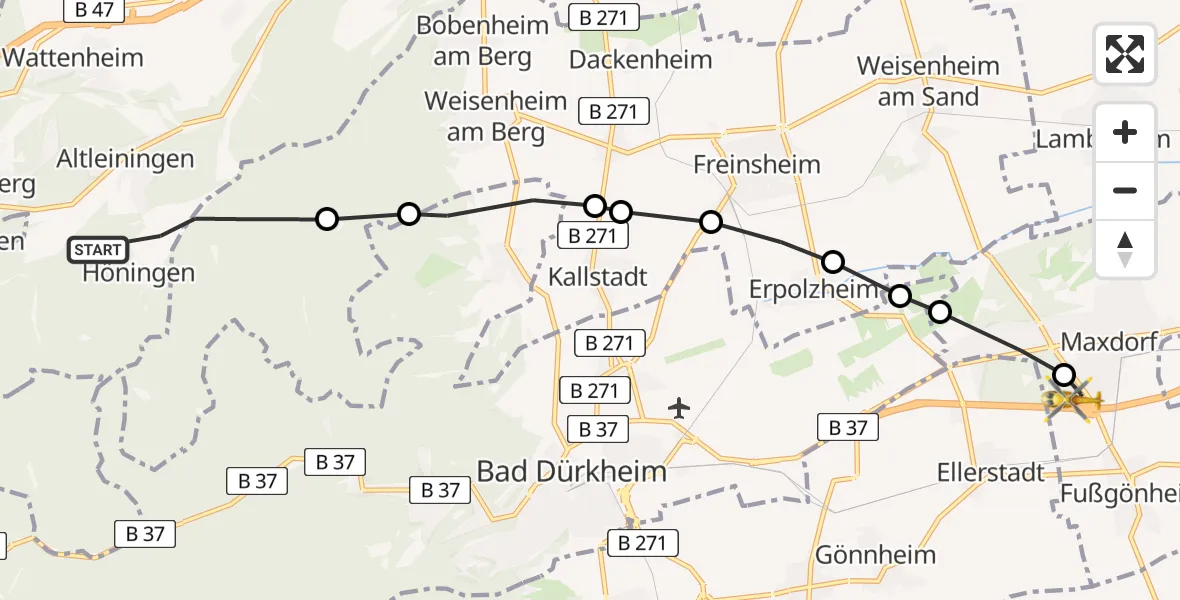 Flugroute Rettungshubschrauber Höningen - Fußgönheim, 03 März 2026, 12:36