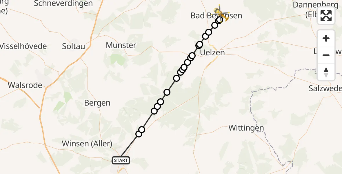Flugroute Ambulanzhubschrauber Celle - Groß Hesebeck, 03 März 2026, 12:36