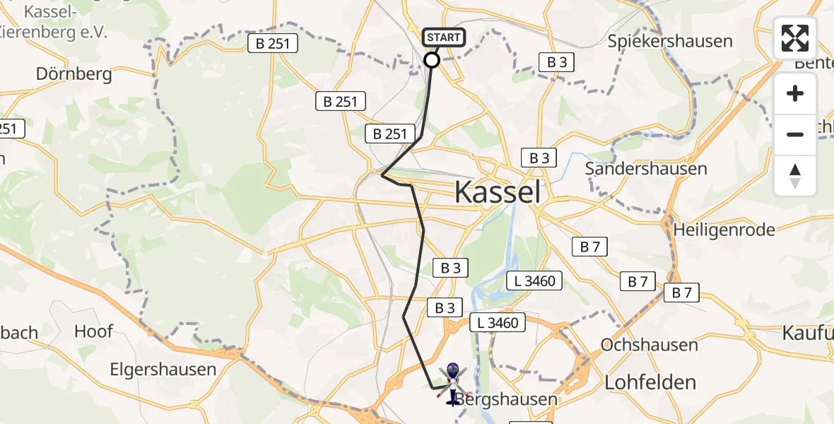 Flugroute Polizeihubschrauber Vellmar - Kassel, 03 März 2026, 12:43