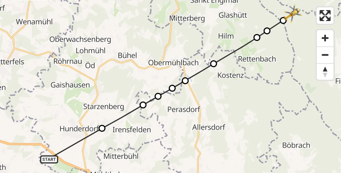 Routekaart van de vlucht: Rettungshubschrauber nach Kollnburg, 18