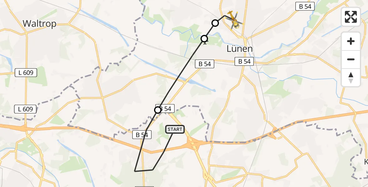 Flugroute Rettungshubschrauber Eving - Lünen, 03 März 2026, 12:47