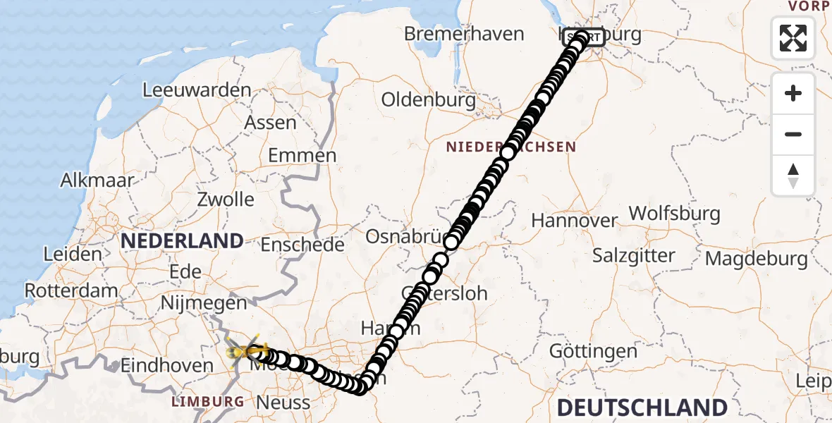 Flugroute Ambulanzhubschrauber Hamburg-Finkenwerder Airport - Geldern, 03 März 2026, 12:50