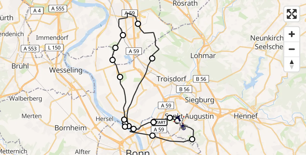Flugroute Polizeihubschrauber Sankt Augustin - Sankt Augustin, 03 März 2026, 12:52