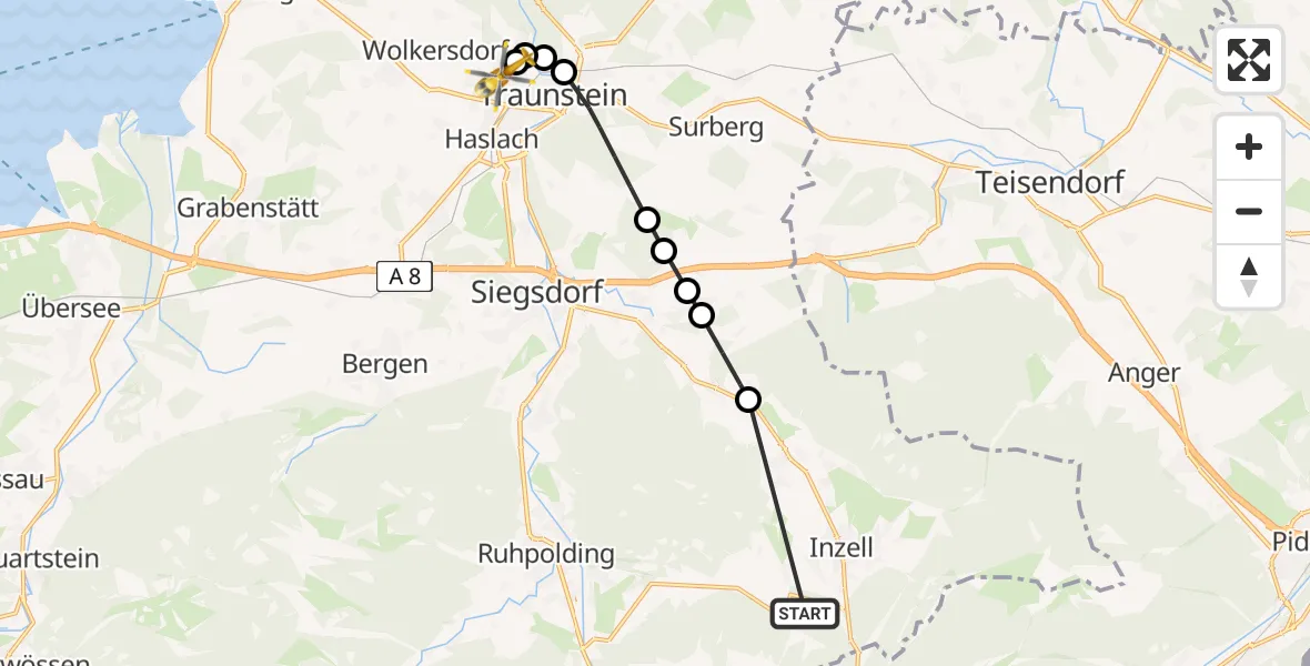 Flugroute Rettungshubschrauber Inzell - Traunstein Hospital Helipad, 03 März 2026, 13:04