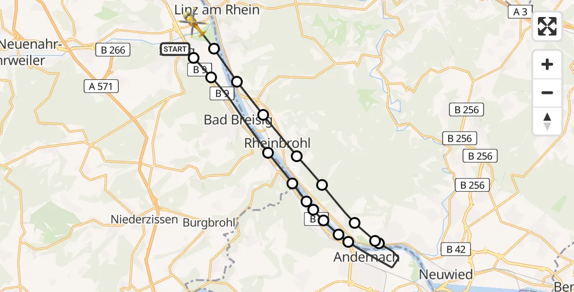 Flugroute Rettungshubschrauber Sinzig - Kripp, 03 März 2026, 13:07