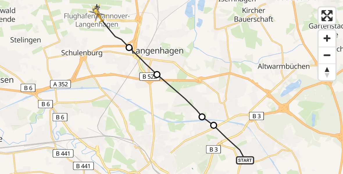 Flugroute Rettungshubschrauber Buchholz-Kleefeld - Hannover Airport, 03 März 2026, 13:11