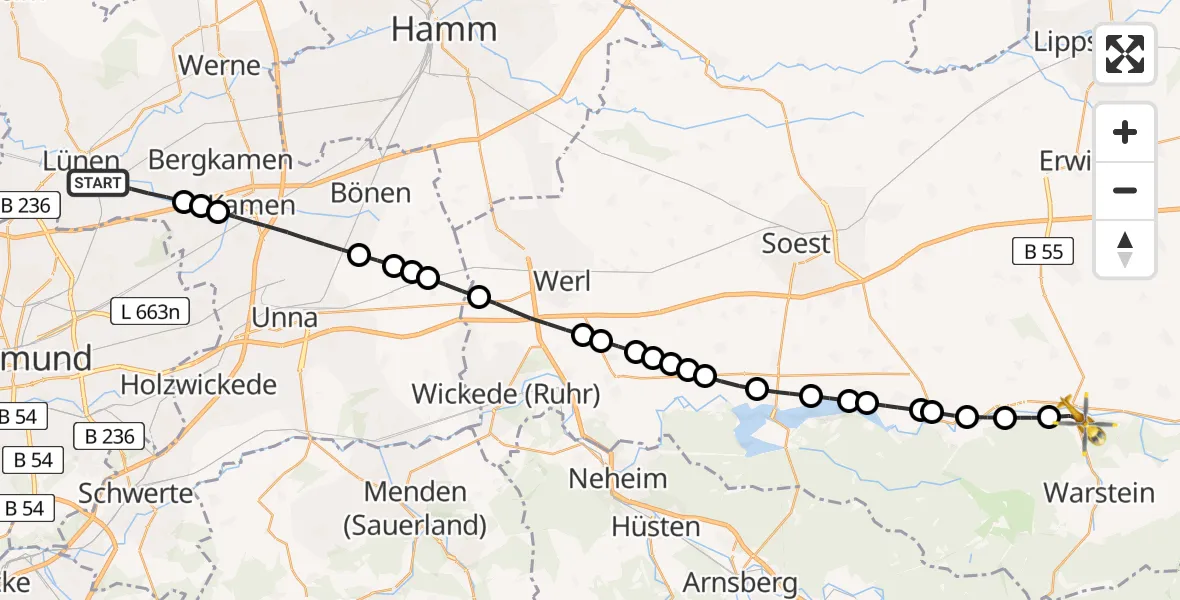 Flugroute Rettungshubschrauber Lünen - Belecke, 03 März 2026, 13:13
