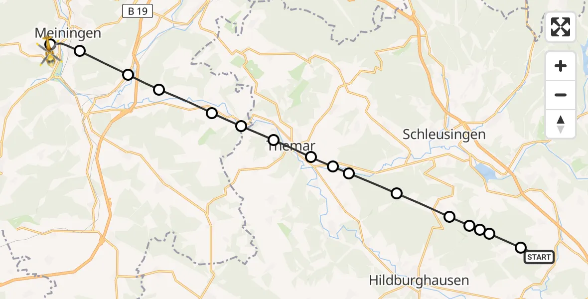 Flugroute Rettungshubschrauber Brünn/Thür. - Helios Clinic Meiningen Heliport, 03 März 2026, 13:20