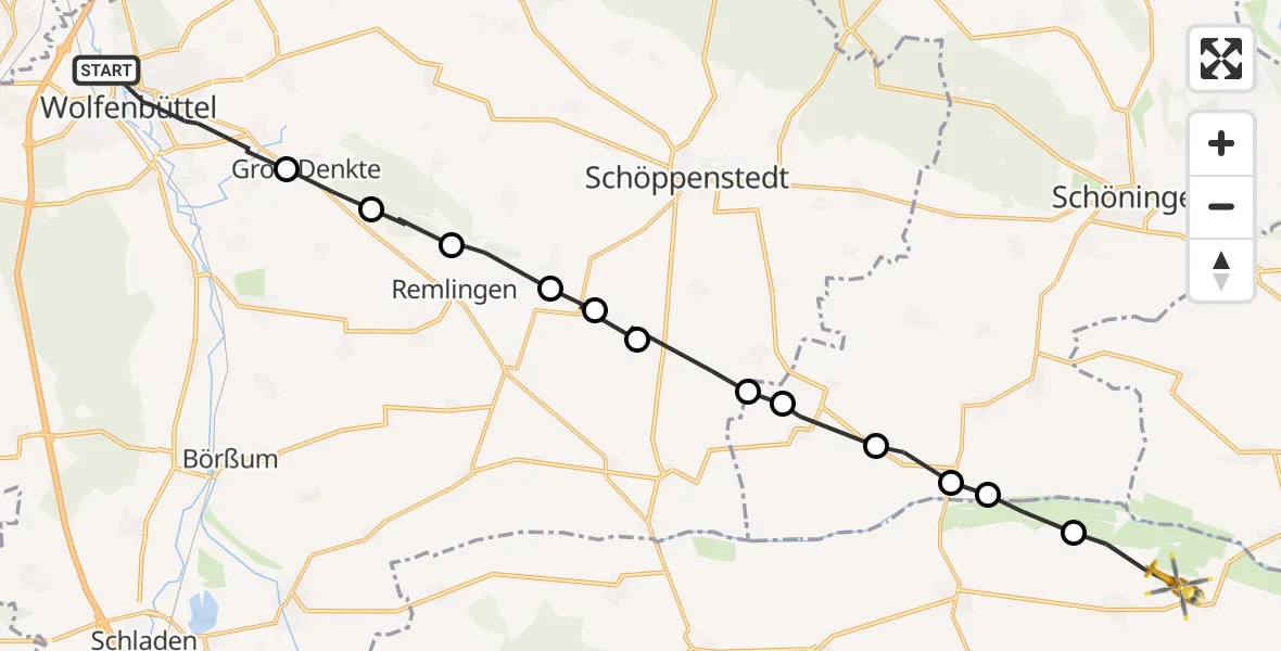 Flugroute Rettungshubschrauber Wolfenbüttel - Aderstedt, 03 März 2026, 13:26