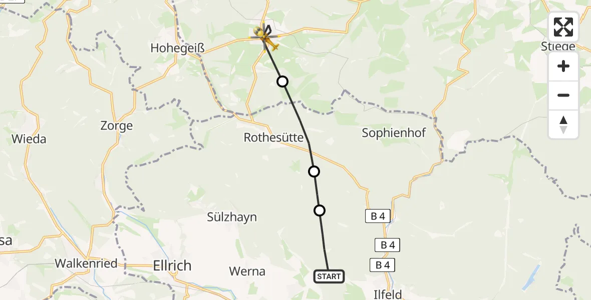 Flugroute Rettungshubschrauber Ilfeld - Oberharz am Brocken, 03 März 2026, 13:47