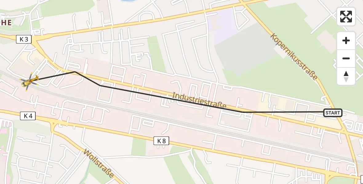 Flugroute Rettungshubschrauber Ludwigshafen am Rhein - Ludwigshafen Accident Hospital Heliport, 03 März 2026, 13:48