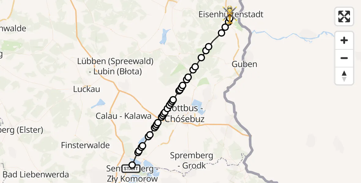 Flugroute Ambulanzhubschrauber Senftenberg - Eisenhüttenstadt, 03 März 2026, 13:48