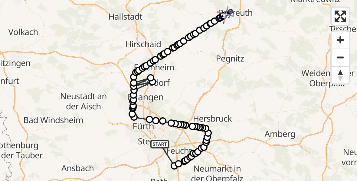 Flugroute Polizeihubschrauber Nürnberg - Donndorf, 03 März 2026, 13:50