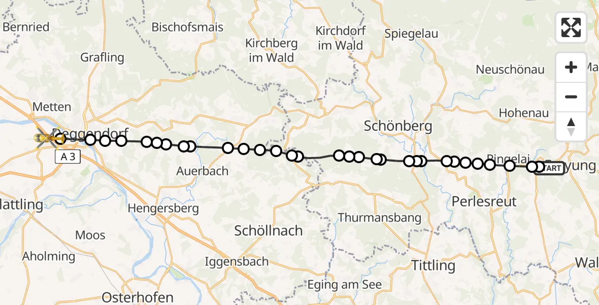 Flugroute Rettungshubschrauber Falkenbach - Natternberg, 03 März 2026, 13:54